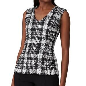 Theory Women's Sculpted Tweed Peplum Top Medium Black White
